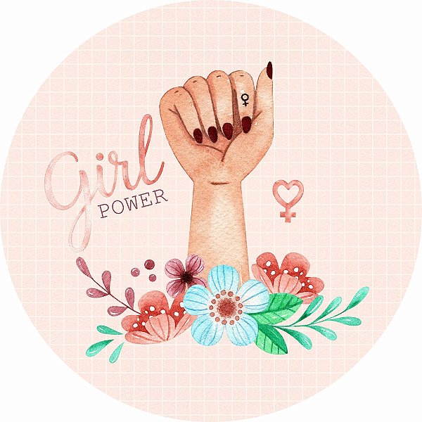 Painel de Festa Redondo em Tecido Sublimado Girl Power Dia da Mulher