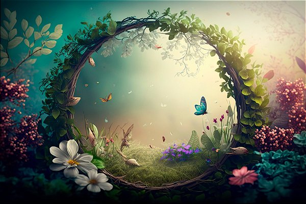 Painel de Festa em Tecido Sublimado Portal Na Floresta