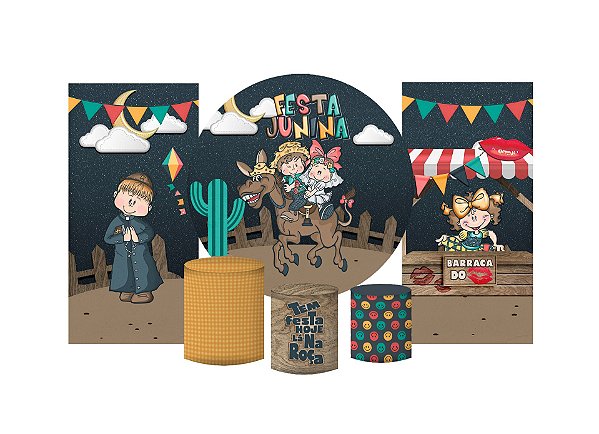 Super Kit Painel e Capas de Cilindro em tecido sublimado Festa Junina Viva São João 1,50m