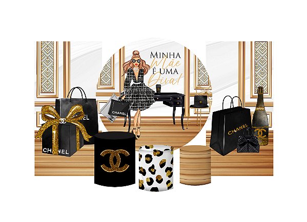 Super Kit Painel e Capas de Cilindro em tecido sublimado Dia das Mães Diva 1,50m