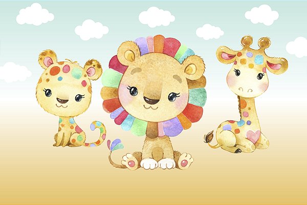 Painel de Aniversário em Tecido Sublimado Safari Colors