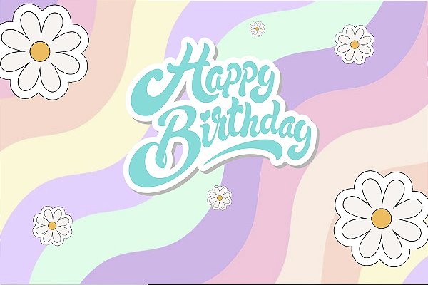 Painel de Aniversário em Tecido Sublimado Margaridas Candy Colors