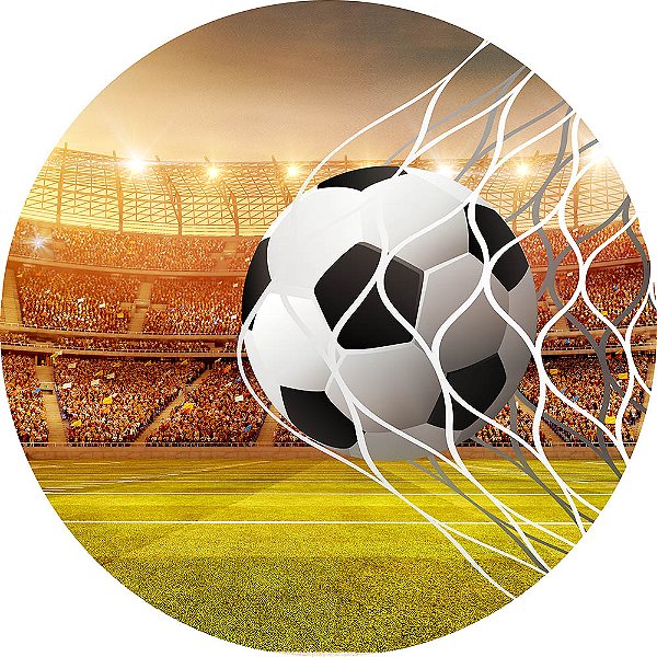 Painel de Festa Redondo em Tecido Sublimado Bola na Rede Futebol 1,50m