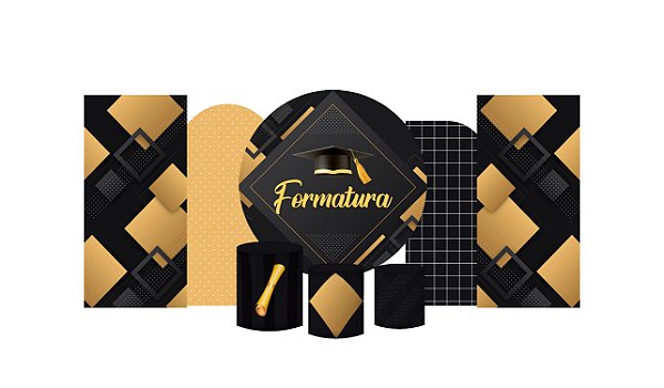 Kit Festa Pronta Painéis e Capas de Cilindro Em Tecido Formatura Geométrico