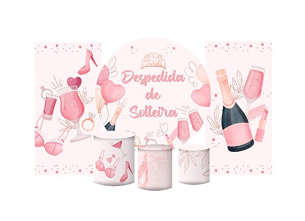 Super Kit Painel e Capas de Cilindro em tecido sublimado Despedida de Solteira Rosa 1,50m