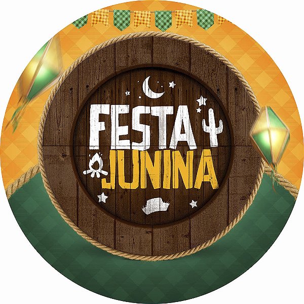 Painel de Festa Redondo em Tecido Sublimado Festa Junina Verde Amarelo 1,50m