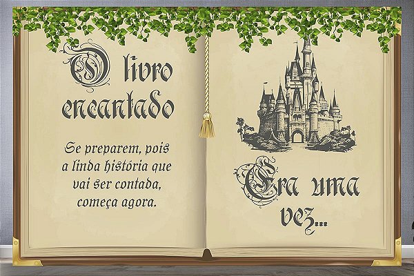 Painel de Aniversário em Tecido Sublimado Livro Encantado