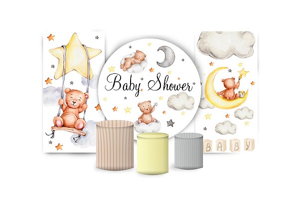 Super Kit Painel e Capas de Cilindro em tecido sublimado Chá de Bebê 1,50m