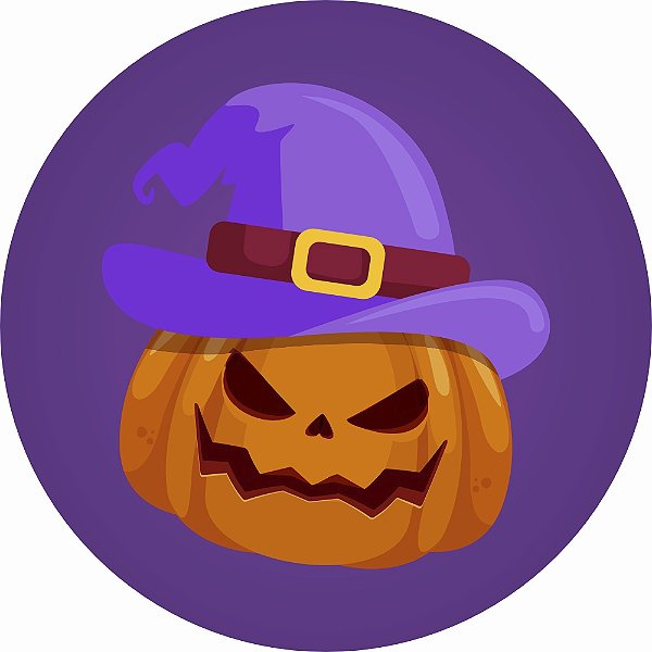 Painel de Festa Redondo em Tecido Sublimado Abóbora Assustadora Halloween 1,50m