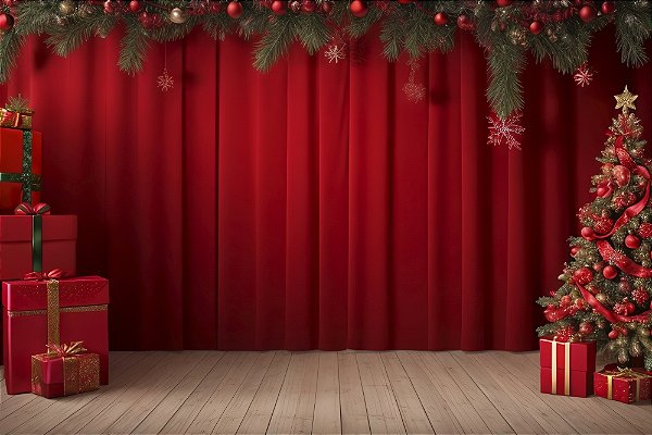 Painel de Festa em Tecido Sublimado Palco de Natal