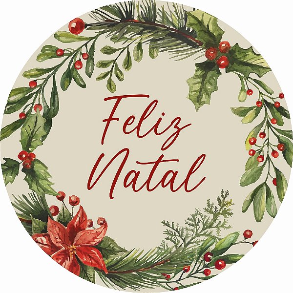 Painel de Festa Redondo em Tecido Sublimado Feliz Natal Folhagens 1,50m