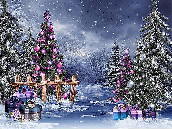 Painel de Festa em Tecido Sublimado Neve no Natal