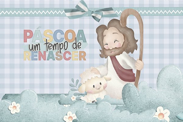 Painel de Festa em Tecido Sublimado Páscoa em Cristo