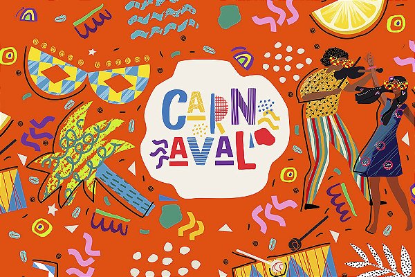 Painel de Festa em Tecido Sublimado Carnaval Laranja
