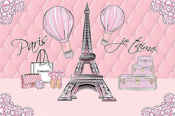 Painel de Festa em Tecido Sublimado Paris Rosa