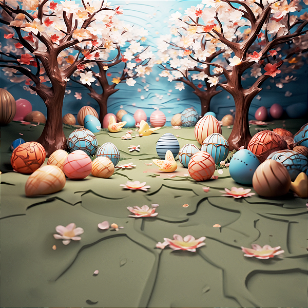Fundo Fotográfico em Tecido Sublimado Páscoa Floresta Doce