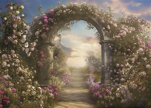 Painel de Festa em Tecido Sublimado Caminho das Flores
