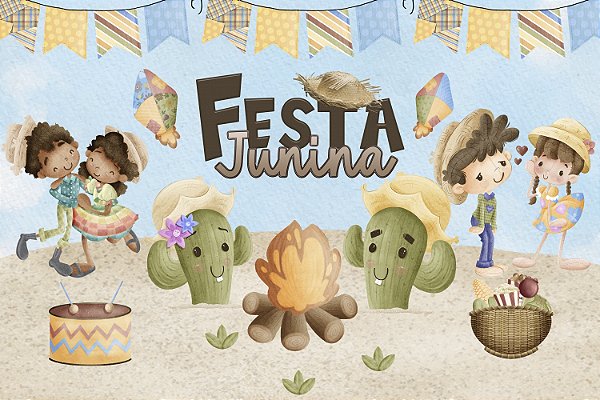 Painel de Festa em Tecido Sublimado Casal Festa Junina