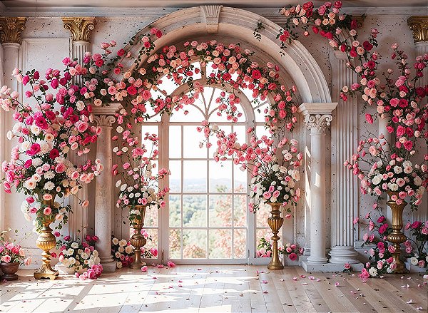 Painel de Festa em Tecido Sublimado Sala das Rosas