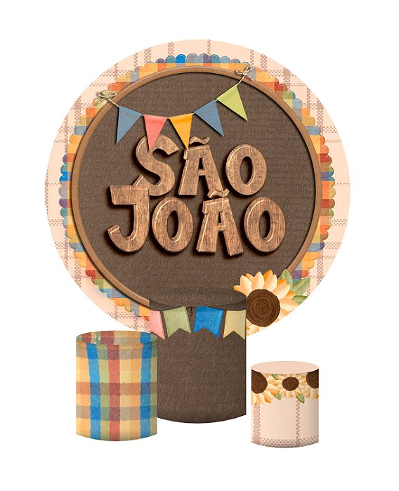 Kit Painel De Festa e Capas de Cilindro Tecido sublimado São João Bandeirinhas