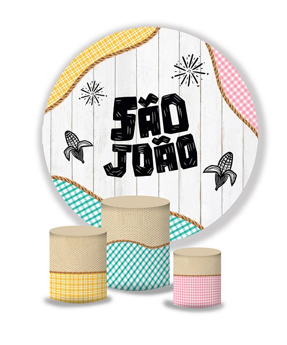 Kit Painel De Festa e Capas de Cilindro Tecido sublimado Festa Junina Candy Color