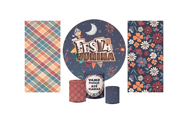 Super Kit Painel e Capas de Cilindro em tecido sublimado Vamo Festejá Festa Junina 1,50m