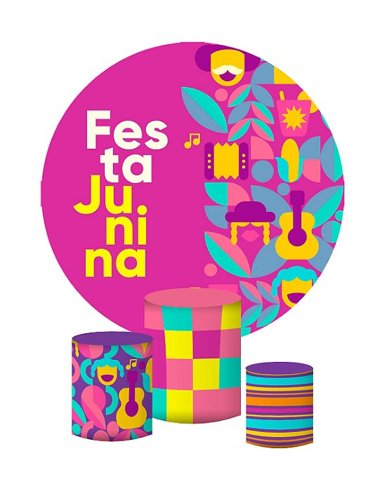 Kit Painel De Festa e Capas de Cilindro Tecido sublimado Festa Junina Pink