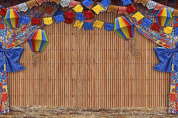 Painel de Festa em Tecido Sublimado Festa Junina Ripado e Palha