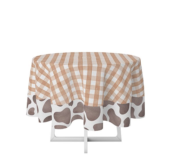 Toalha de Mesa de Festa Redonda em Tecido Sublimado Fazendinha Marrom 2,20m x 2,20m