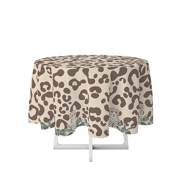 Toalha de Mesa de Festa Redonda em Tecido Sublimado Onça 2,20m x 2,20m