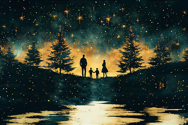 Painel de Festa em Tecido Sublimado Família Noite de Natal