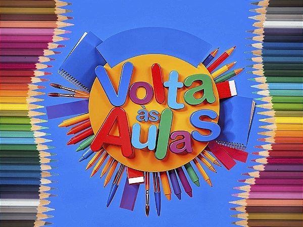 Painel de Festa em Tecido Sublimado Lápis Volta às aulas Azul