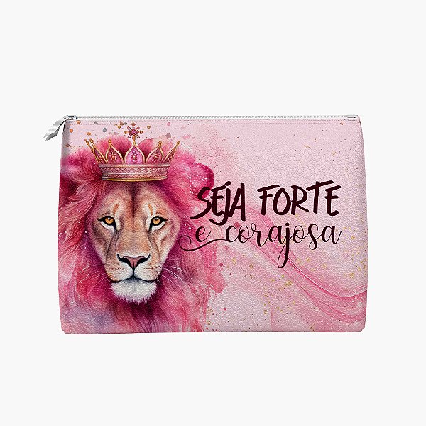 Nécessaire Trapézio em Tecido Sublimado Seja Forte Rosa