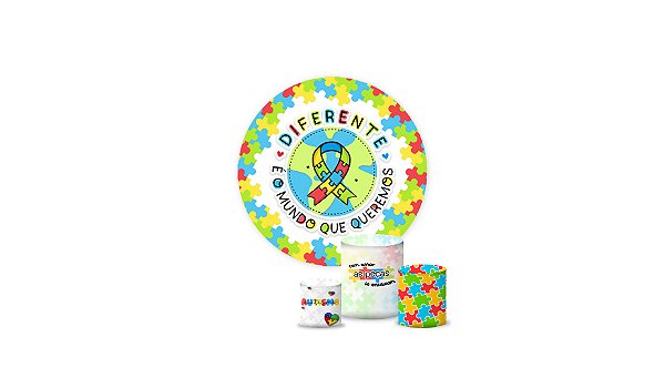 Kit Painel De Festa e Capas de Cilindro Tecido Sublimado Autismo Não se Cura