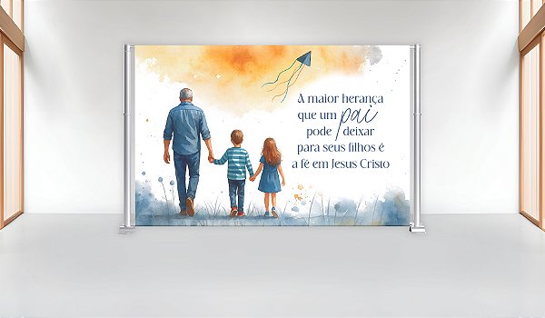 Painel de Festa em Tecido Sublimado Dia dos Pais Aquarela Filhos