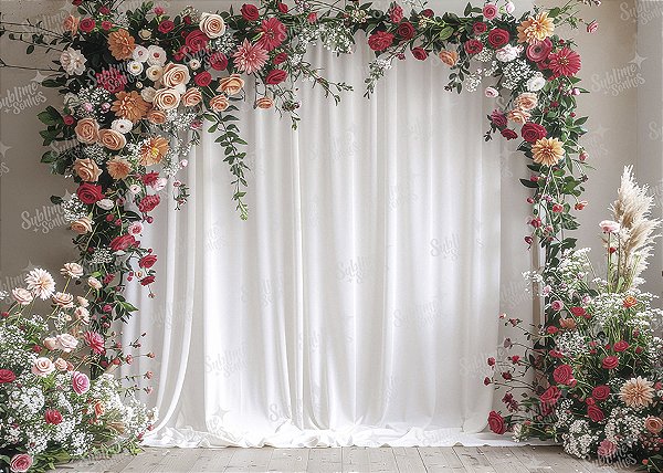Painel de Festa em Tecido Sublimado Cortina Floral Rosas Claras