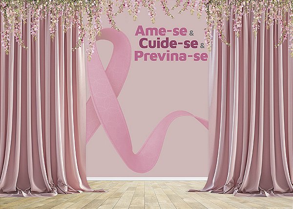 Painel de Festa em Tecido Sublimado Outubro Rosa Ame-se