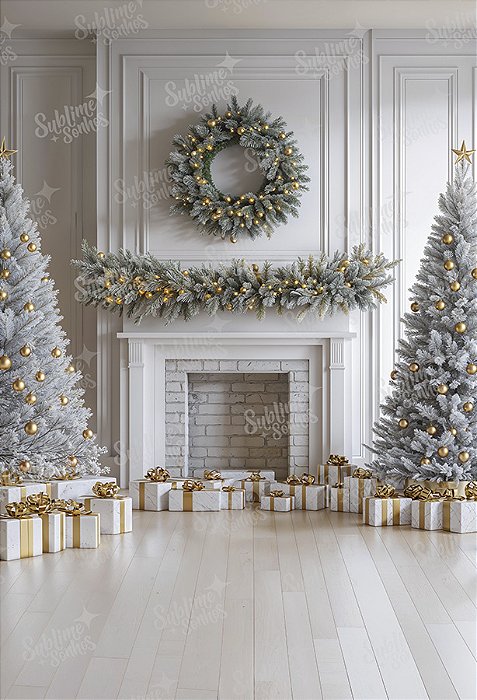 Fundo Fotográfico em Tecido Sublimado Lareira com Guirlanda de Natal