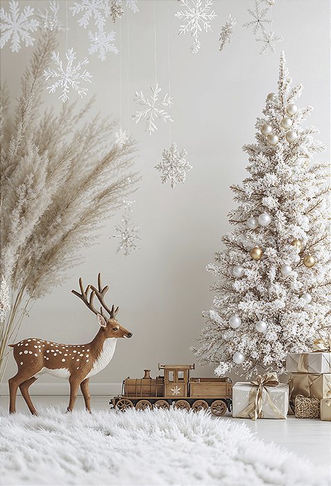 Fundo Fotográfico em Tecido Sublimado Pinheiro Branco de Natal