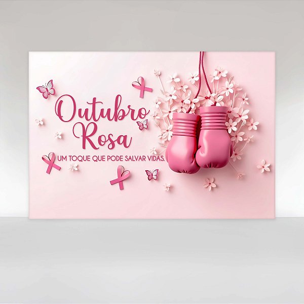 Painel de Festa em Tecido Sublimado Outubro Rosa Luvas