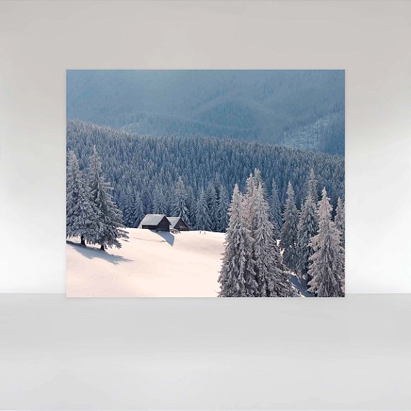 Painel de Festa em Tecido Sublimado Floresta com Neve