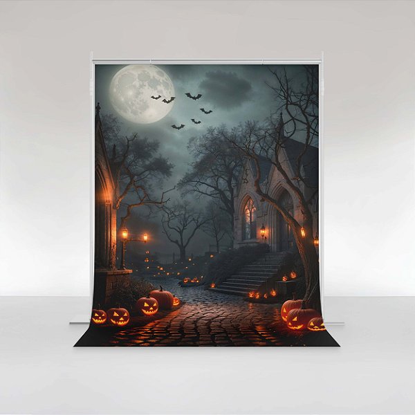Fundo Fotográfico em Tecido Sublimado Caminho Assombrado de Halloween