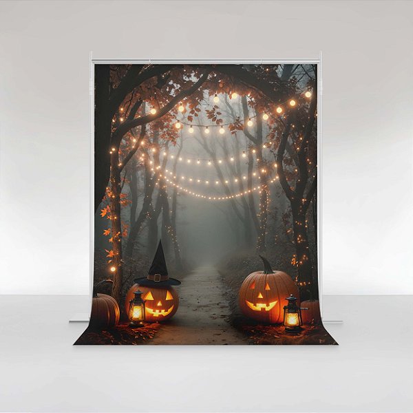 Fundo Fotográfico em Tecido Sublimado Bosque Iluminado de Halloween