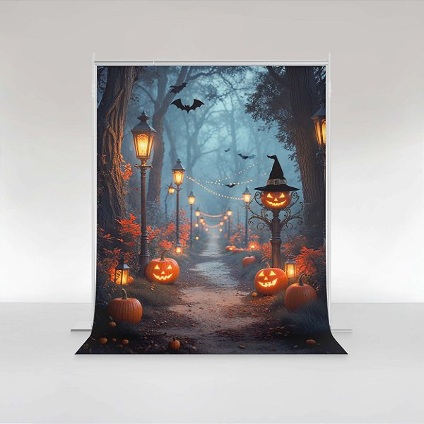 Fundo Fotográfico em Tecido Sublimado Bosque Assombrado de Halloween