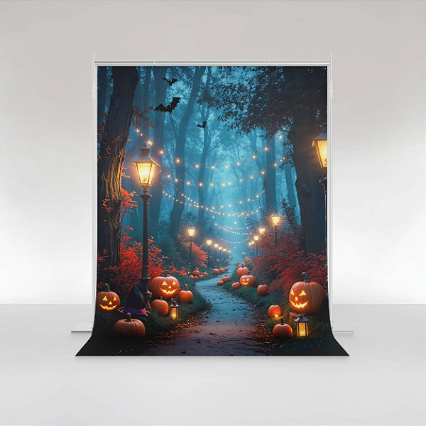 Fundo Fotográfico em Tecido Sublimado Caminho Assombrado de Halloween
