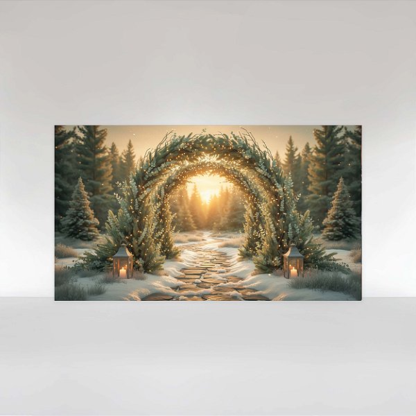 Painel de Festa em Tecido Sublimado Portal Verde de Natal