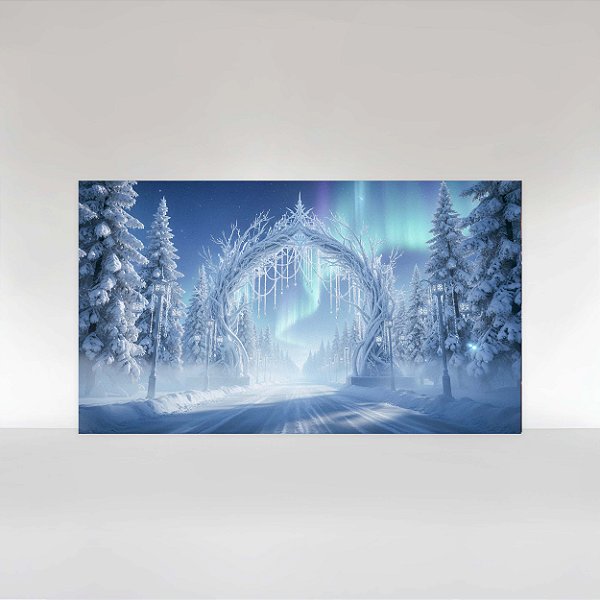 Painel de Festa em Tecido Sublimado Portal de Gelo de Natal