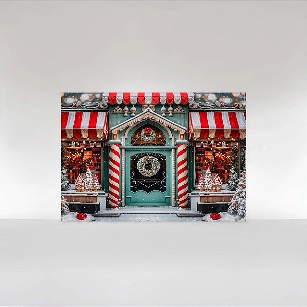 Painel de Festa em Tecido Sublimado Lojinha de Natal