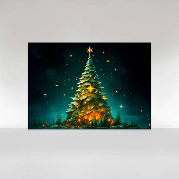 Painel de Festa em Tecido Sublimado Árvore de Natal Iluminada