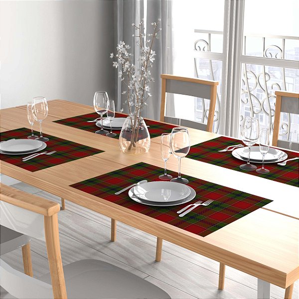 Kit 8 Jogos Americanos Tecido Sublimado Xadrez de Natal 50x40cm